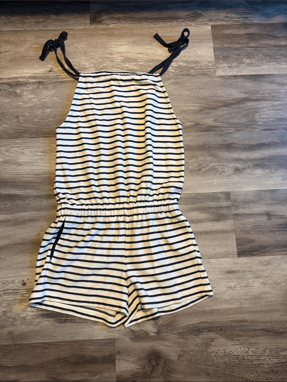 Madewell Navy & White Striped Tie-Shoulder Romper